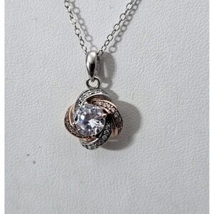 Vintage IBB Sterling Silver & Rose Tone Cubic Zirconia Pendant Two-tone Necklace